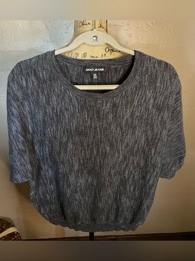 DKNY Heathered Charcoal lightweight Short-Sleeve Crew Neck Knit